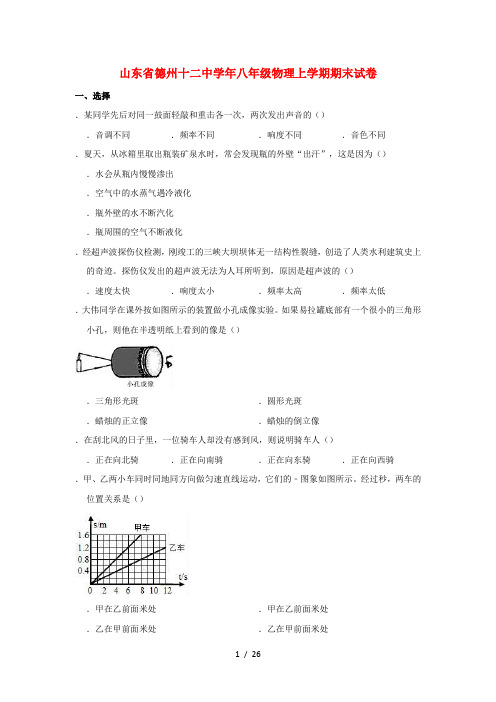 山东省德州十二中2018_2019学年八年级物理上学期期末试卷含解析)