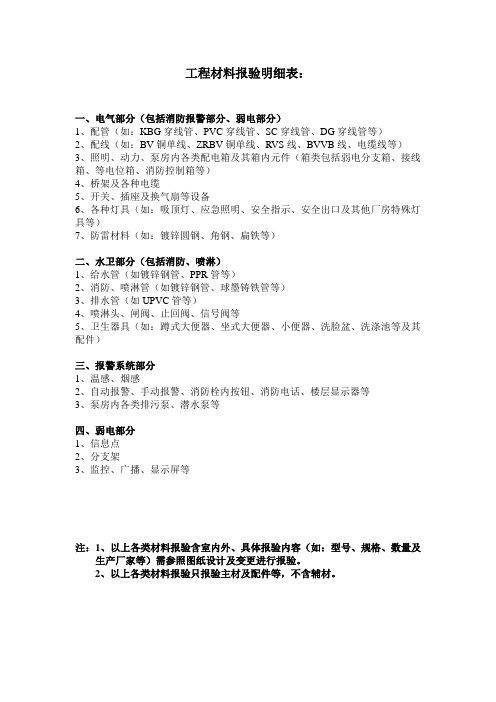 材料报验明细表水电、报警、消防、弱电工程