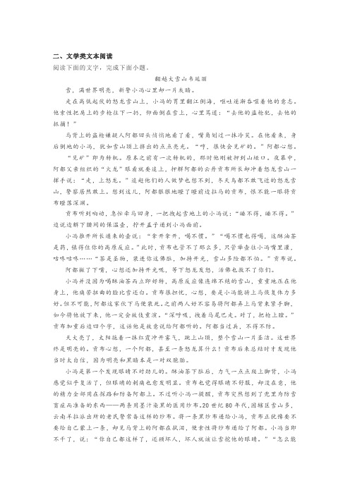 文学类文本韦延丽《翻越大雪山》阅读练习与答案