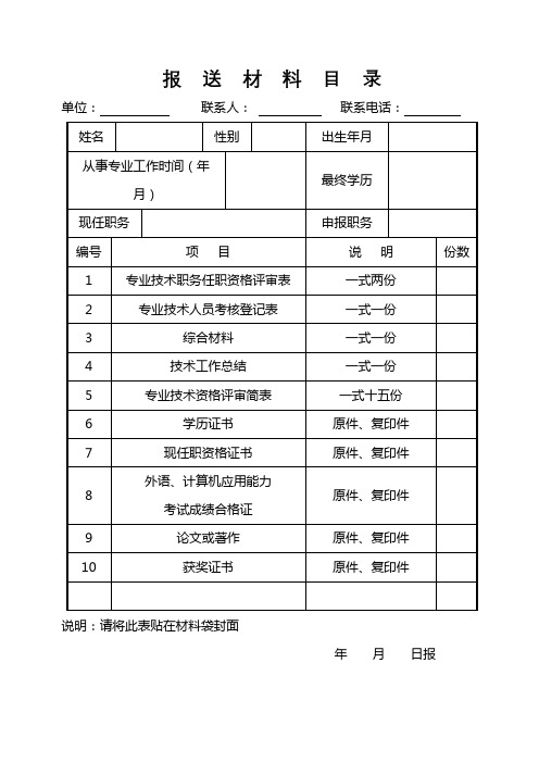 报送材料目录【模板】