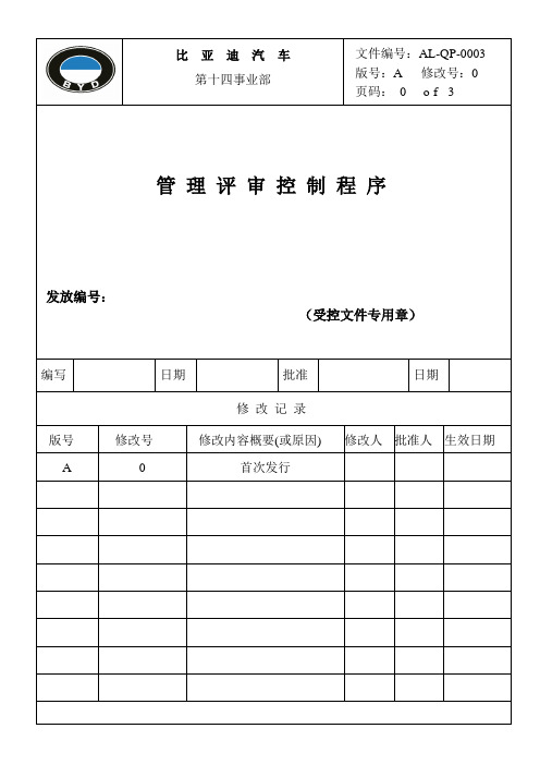 ISO900 程序文件 管理评审控制程序