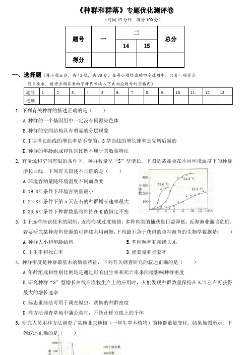 人教版2020年高考生物专题强化训练测试卷 《种群和群落》包含答案