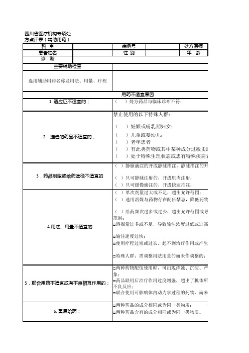 医疗机构专项处方点评表(辅助用药)