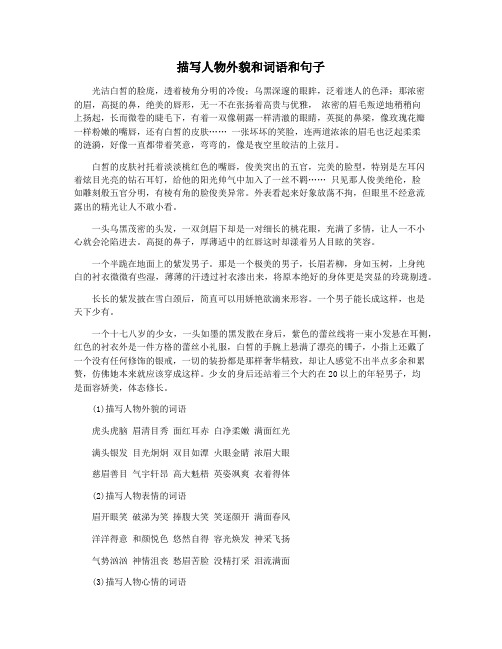 描写人物外貌和词语和句子