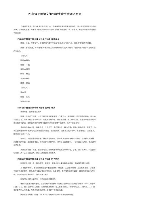 四年级下册语文第19课生命生命词语盘点