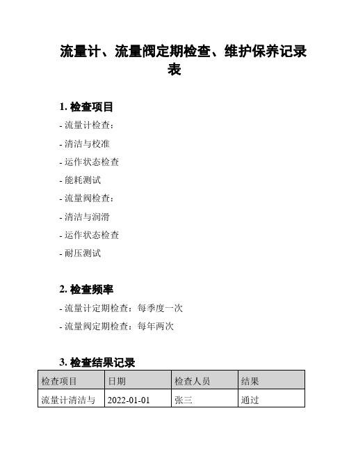 流量计、流量阀定期检查、维护保养记录表