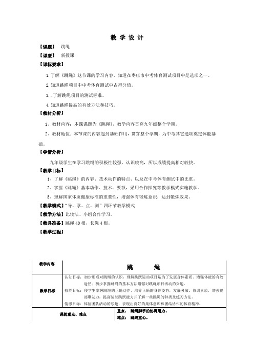 初中体育_跳绳教学设计学情分析教材分析课后反思