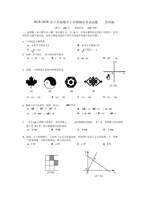 2019-2020年八年级数学上学期期末考试试题苏科版.docx