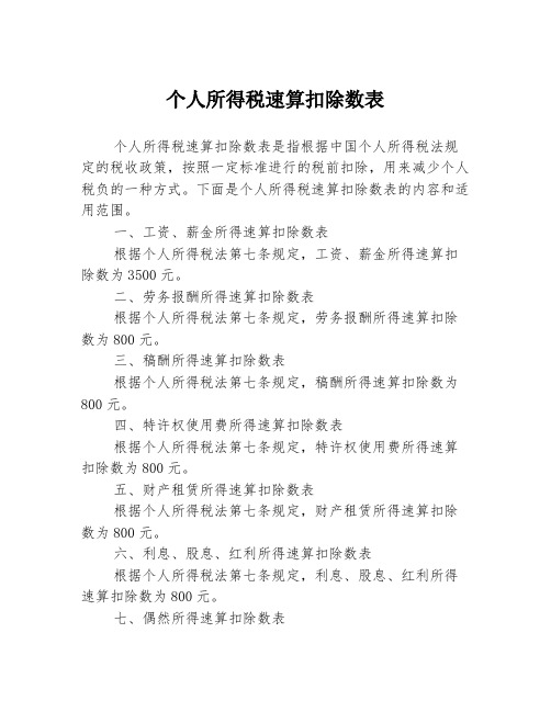 个人所得税速算扣除数表