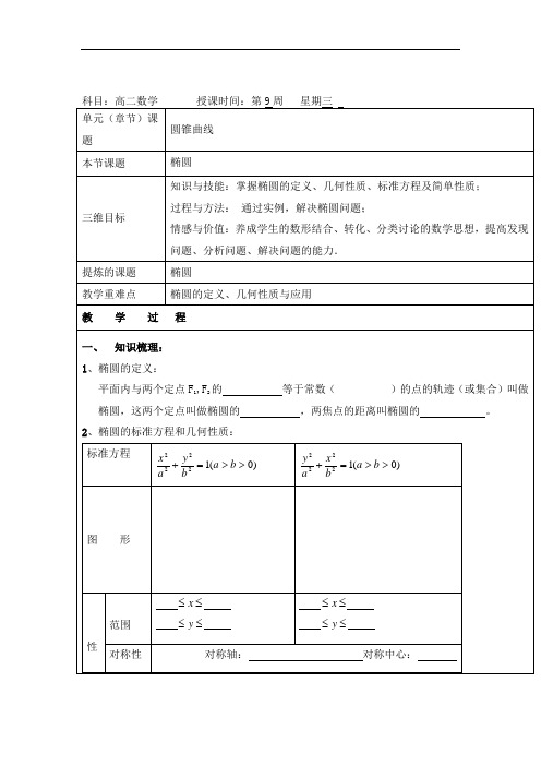 高中数学北师大版选修2-1+3.1椭圆教案