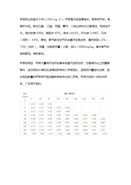 不同温度苯和甲苯的比热容表