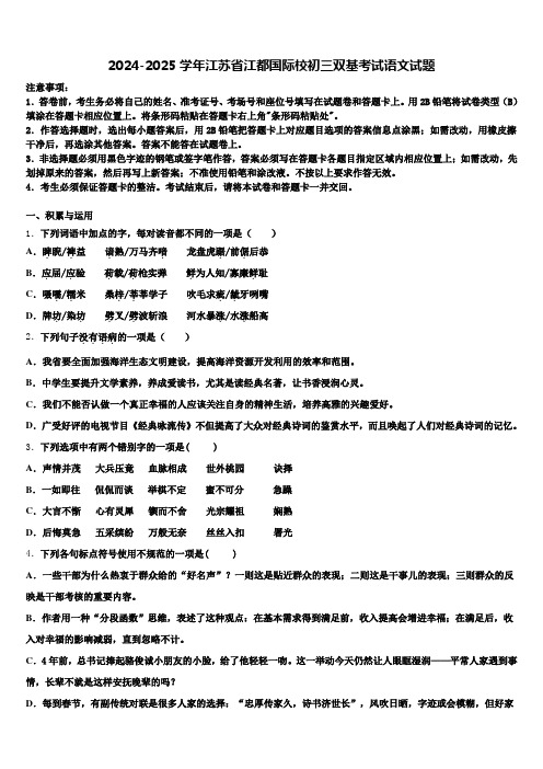 2024-2025学年江苏省江都国际校初三双基考试语文试题含解析