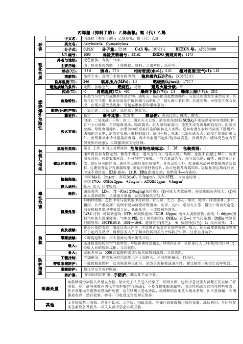 丙烯腈;乙烯基氰;氰(代)乙烯化学品安全技术说明书MSDS