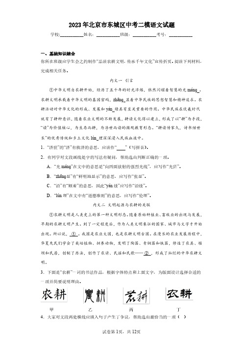 2023年北京市东城区中考二模语文试题(含答案解析)