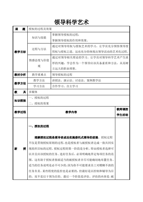 领导科学艺术：授权的过程及效果