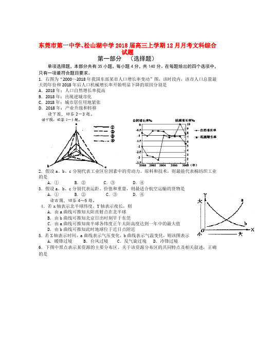 最新-广东省东莞市2018届高三文综上学期18月月考试题 