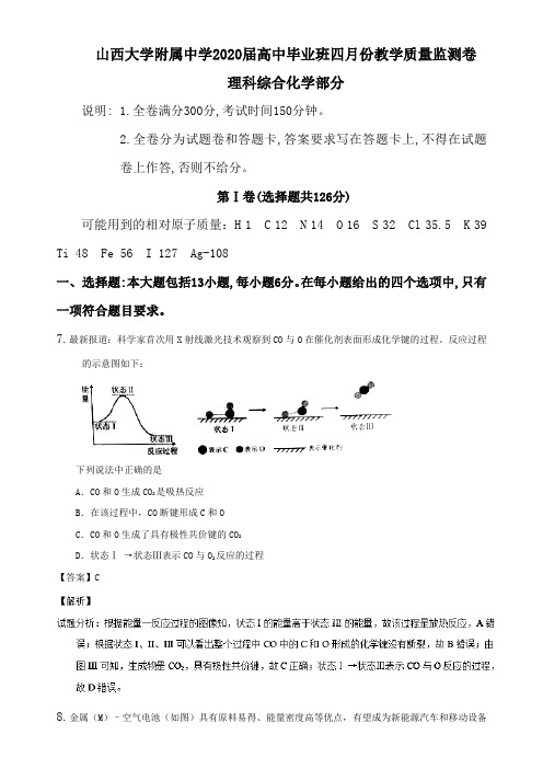 山西省太原市山西大学附属中学2020届高中毕业班四月份教学质量监测卷理科综合化学部分