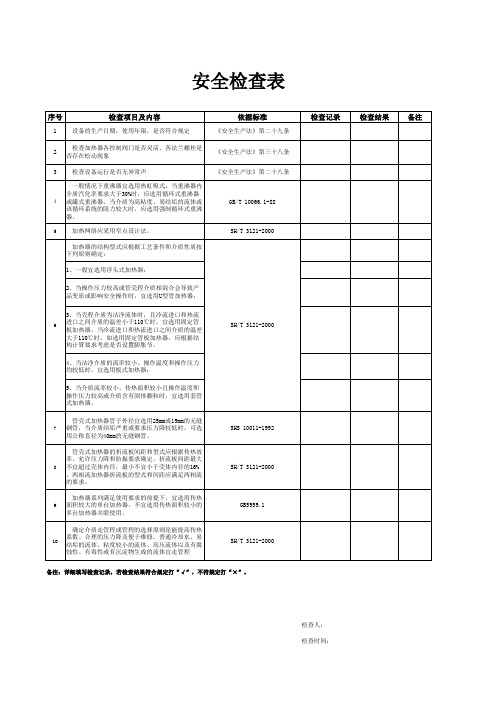 加热器安全检查表