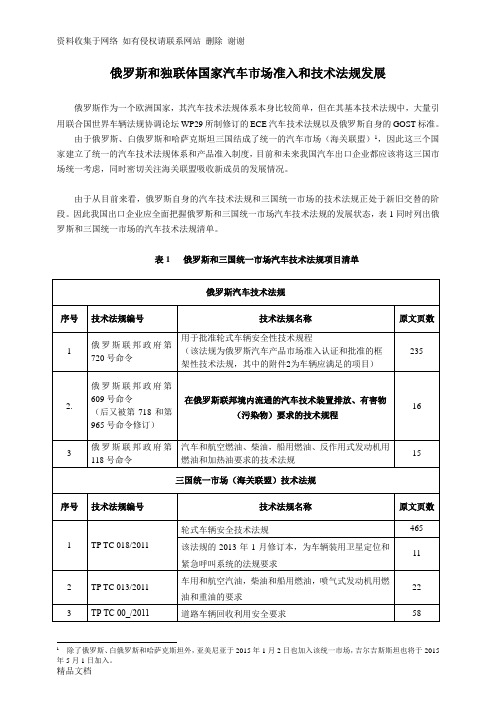 俄罗斯汽车市场准入和技术法规发展