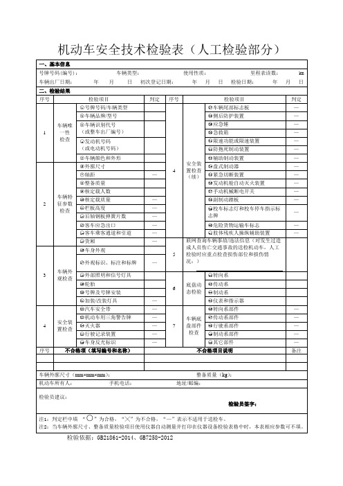 摩托车外检表《机动车安全技术检验表(人工检验部分)》21861-2014新50项