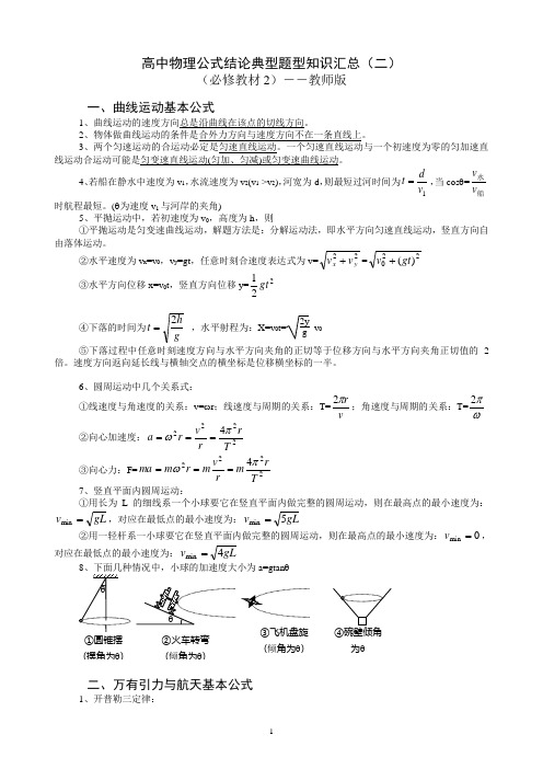 02高中物理公式结论典型题型知识汇总(必修2)