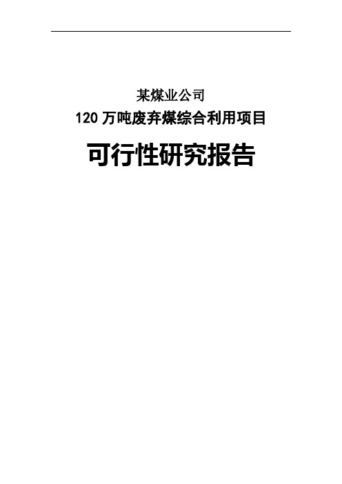 某某公司120万吨废弃煤综合利用项目可行性研究报告(优秀甲级资质可研报告)