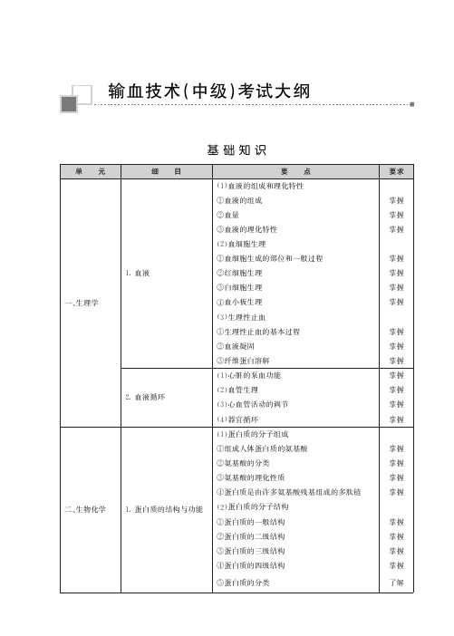 输血技术(中级)考试大纲