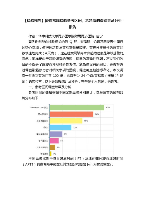 【检验视界】凝血常规检验参考区间、危急值调查结果及分析报告