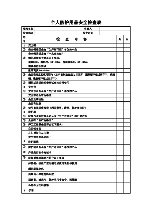 个人防护用品安全检查表2