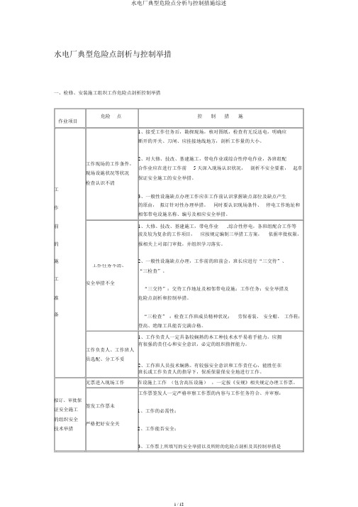 水电厂典型危险点分析与控制措施综述