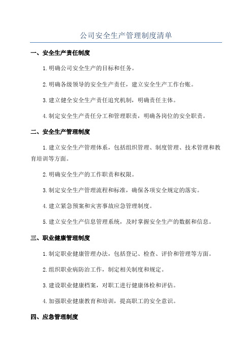 公司安全生产管理制度清单