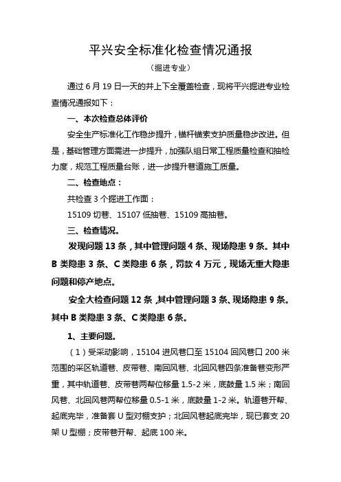 平兴标准化检查情况通报(掘进专业2)