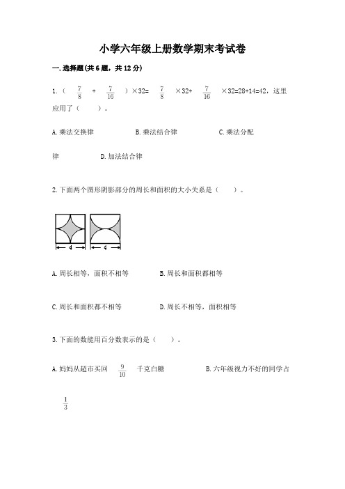 小学六年级上册数学期末考试卷附完整答案(历年真题)