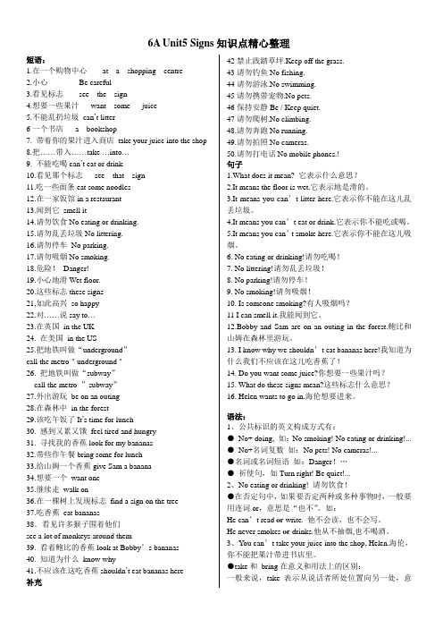 [译林版]6A Unit5 Signs知识点精心整理