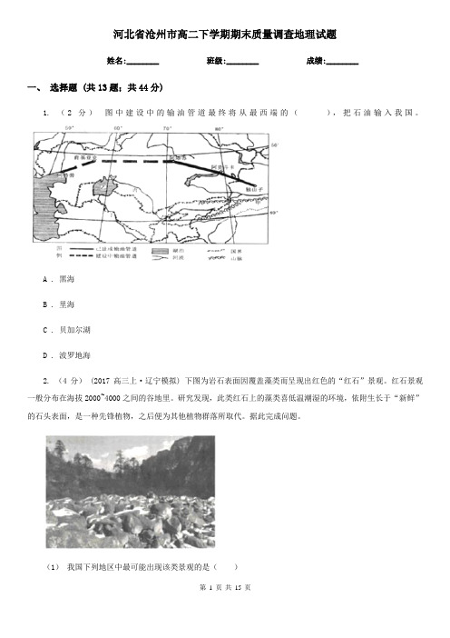 河北省沧州市高二下学期期末质量调查地理试题