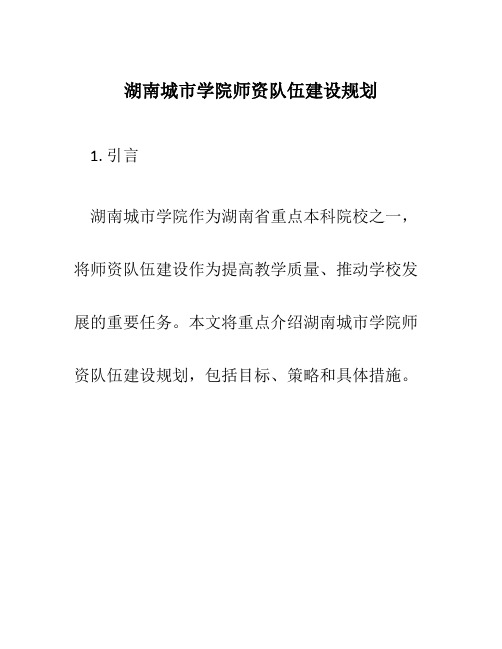 湖南城市学院师资队伍建设规划