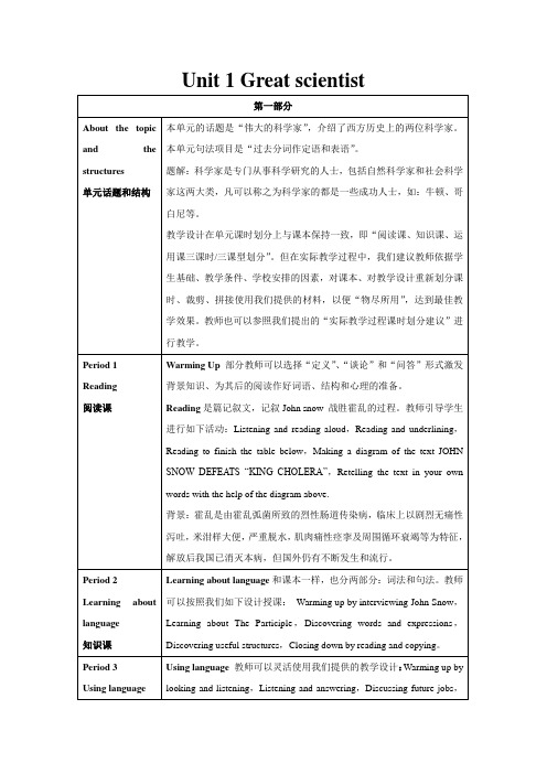 人教英语必修5 Unit1 Great scientists--period1 教案