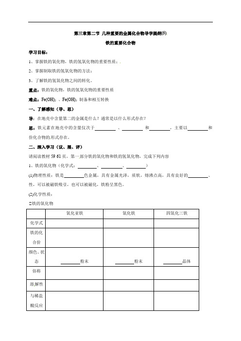 3.2.5铁的重要化合物 导学案-2021-2022学年高一化学人教版必修1