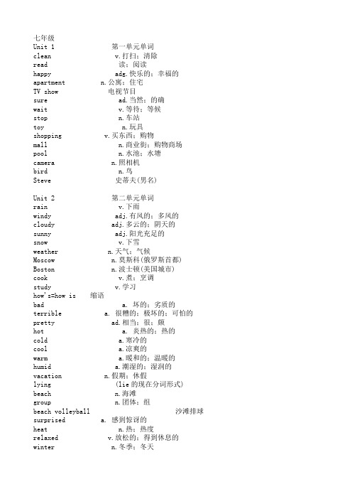 鲁教版七、八、九年级英语单词表