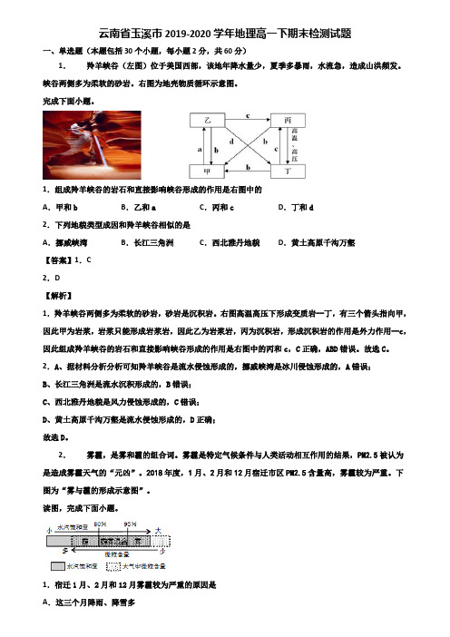 云南省玉溪市2019-2020学年地理高一下期末检测试题含解析