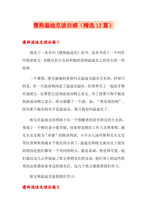 傻狗温迪克读后感(精选12篇)