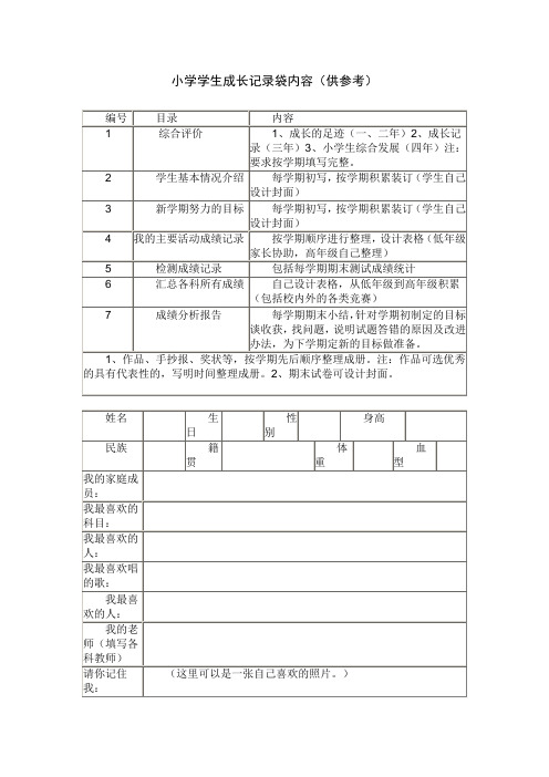 学生成长记录袋内容