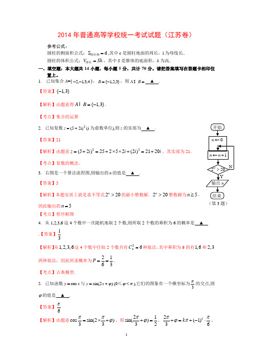 2014江苏高考数学试卷及答案