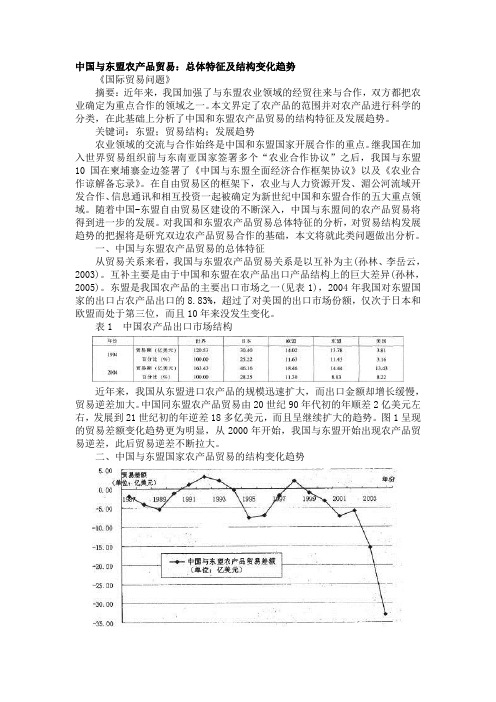 中国与东盟农产品贸易：总体特征及结构变化趋势