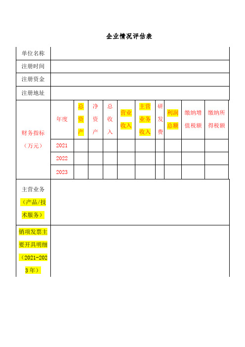 企业情况评估表