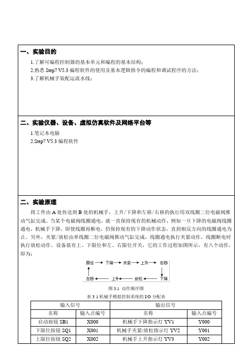 机械手搬运模拟实验