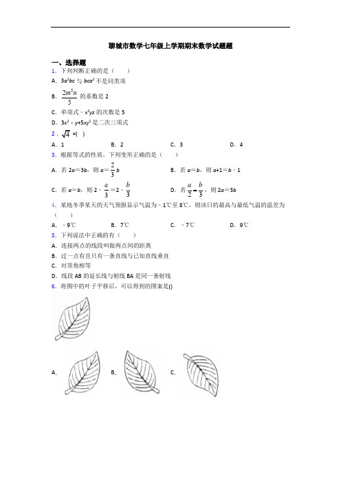 聊城市数学七年级上学期期末数学试题题