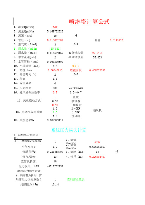 废气处理设计喷淋式空塔设计计算表