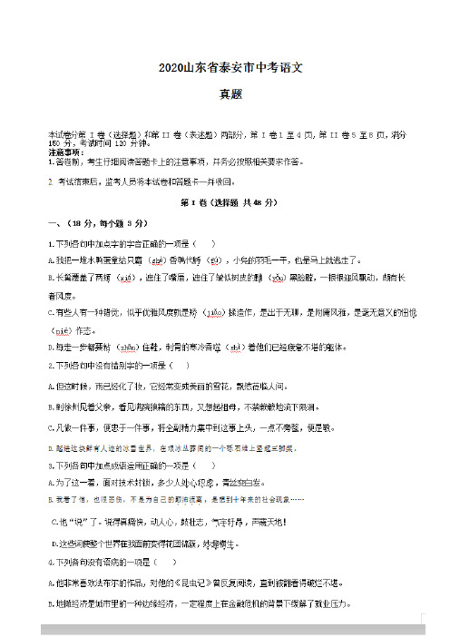 最新2020山东省泰安市中考语文试卷及答案