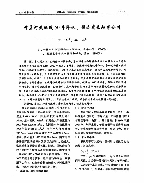 开垦河流域近50年降水、径流变化趋势分析